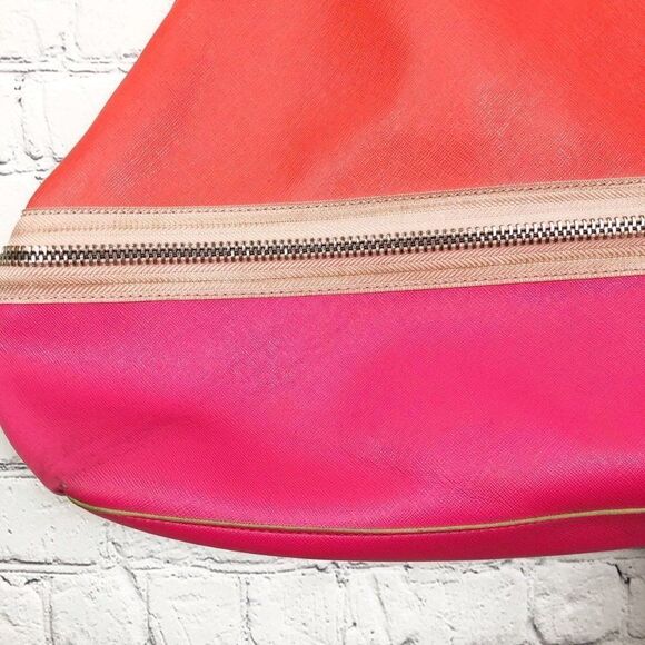 Guess Colorblock Pink Orange Faux Leather Zipper Tote Bag - Picture 4 of 9